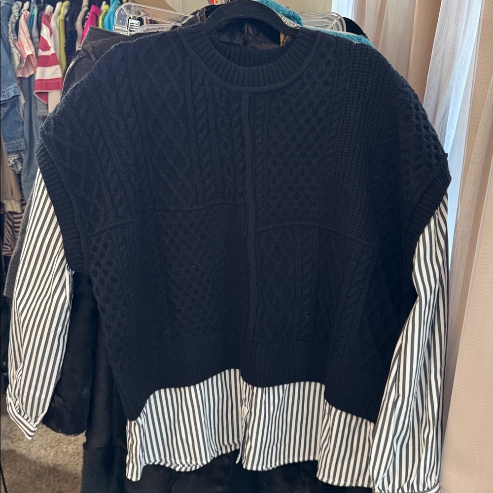 Black FAUX Cable Knit Sweater Vest two-piece sweater.